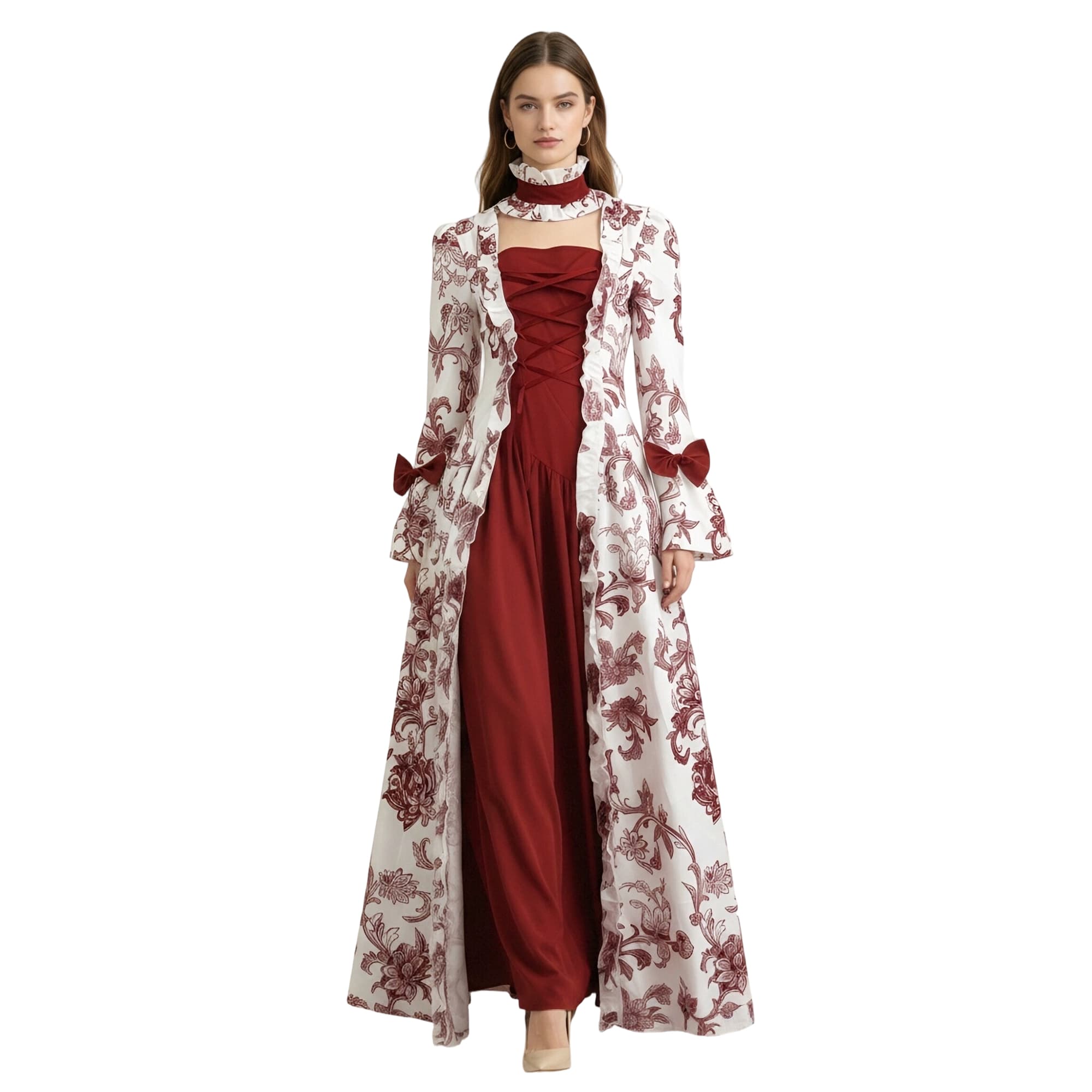 Adult Burgundy Floral Period Gown Costume